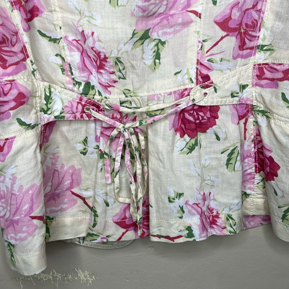 BANANA REPUBLIC Fabric Blazer Floral Linen Covered Buttons Cottagecore 8 - Picture 3 of 12